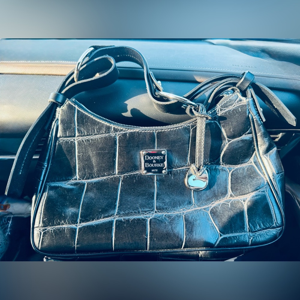 Dooney & Bourke Black Croc-Embossed Shoulder Bag